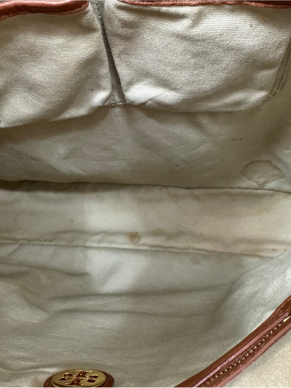 Tory Burch Tan Canvas Tote with Blue Stripe and White Rope Handles - Picture 15 of 16